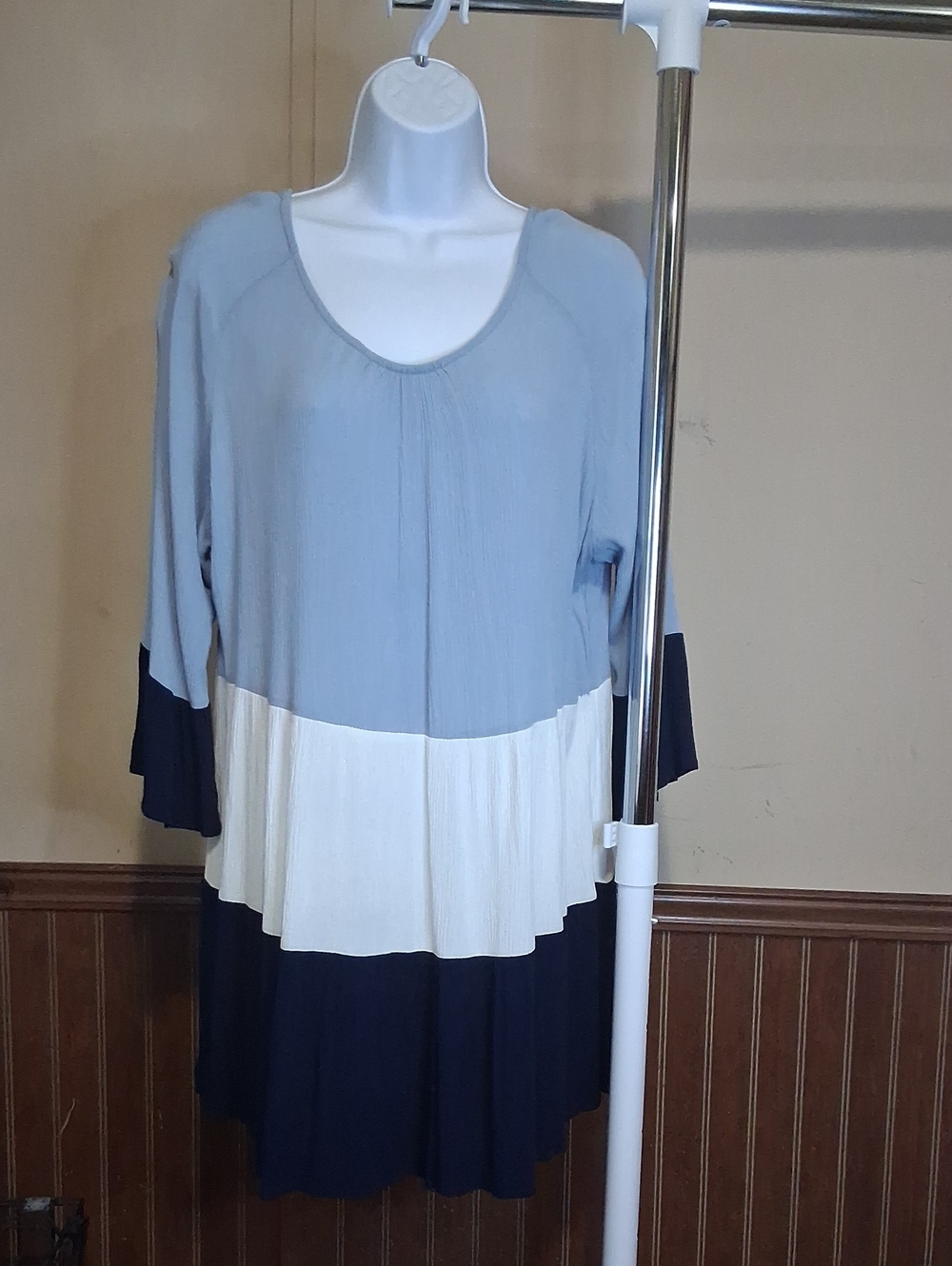 indigo soul Colorblock Scoop Neck Tunic - Light Blue/White/Navy